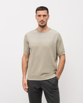 Stefano Ricci Футболка цвета хаки с шелком в узор K818109G10F26175