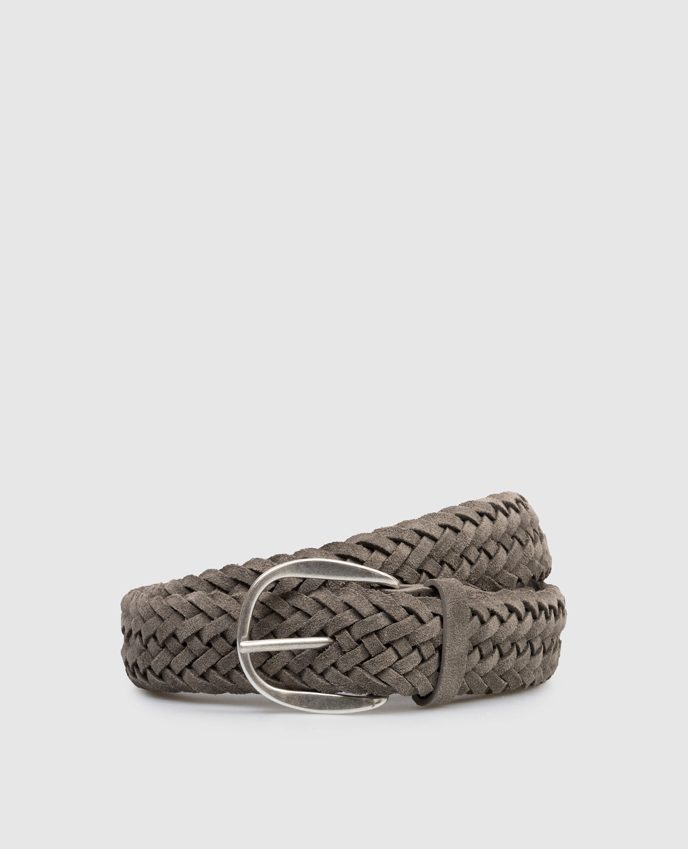 Серый замшевый плетеный ремень