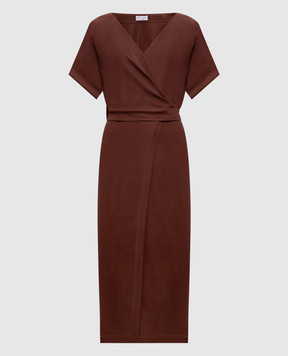 Brunello Cucinelli Коричневое платье на запах со льном MH126AHG41