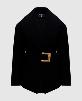 Balmain Чорне пальто на запах з вовни HF1UA215WC70
