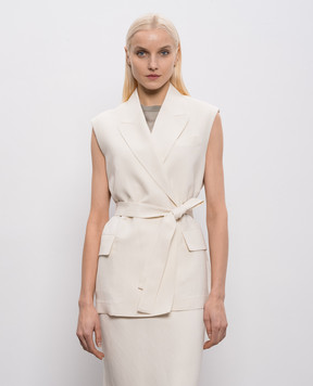 Brunello Cucinelli Жилет кольору айворі на запах з льоном MH1267754