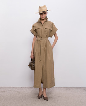 Brunello Cucinelli Бежева сукня-сорочка з ланцюжком моніль ML140A5475