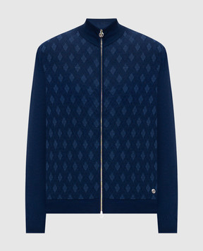 Stefano Ricci Синій кардиган із шовком у візерунок K414017R30F26268