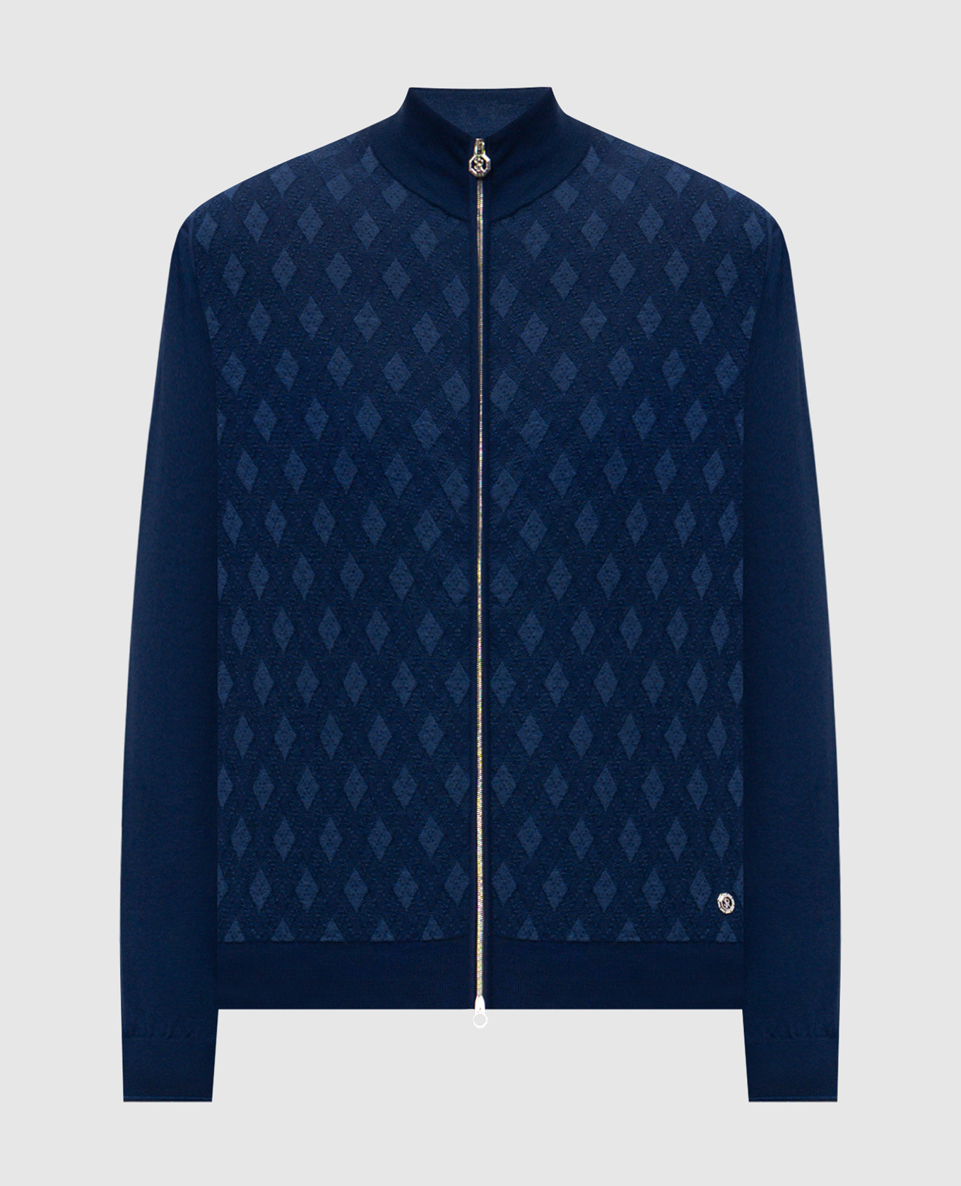 Синий кардиган с шелком в узор