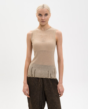 UMA WANG Бежевий вовняний топ у рубчик UK7112