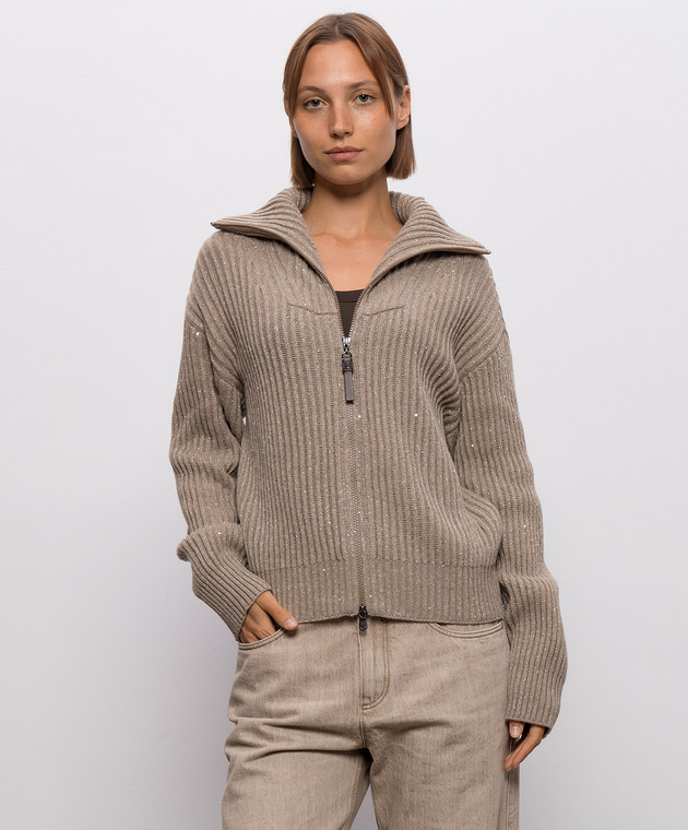 Brunello Cucinelli Коричневый кардиган из кашемира и шерсти MBM753506P изображение 3