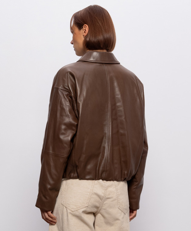 Brunello Cucinelli Коричнева шкіряна куртка з ланцюжком моніль MPNMO7638P зображення 4