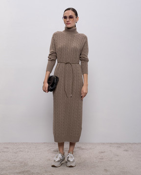 Peserico Коричневое платье миди с шерстью и шелком S92216F07A09095