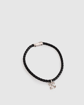Off-White Черный кожаный плетеный браслет OMOA10NF25MET001