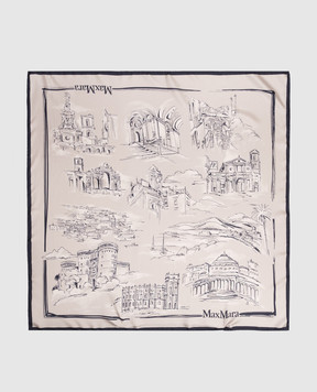 Max Mara Сіра хустка CARRE із шовку в брендовий принт MXACARRE90W2