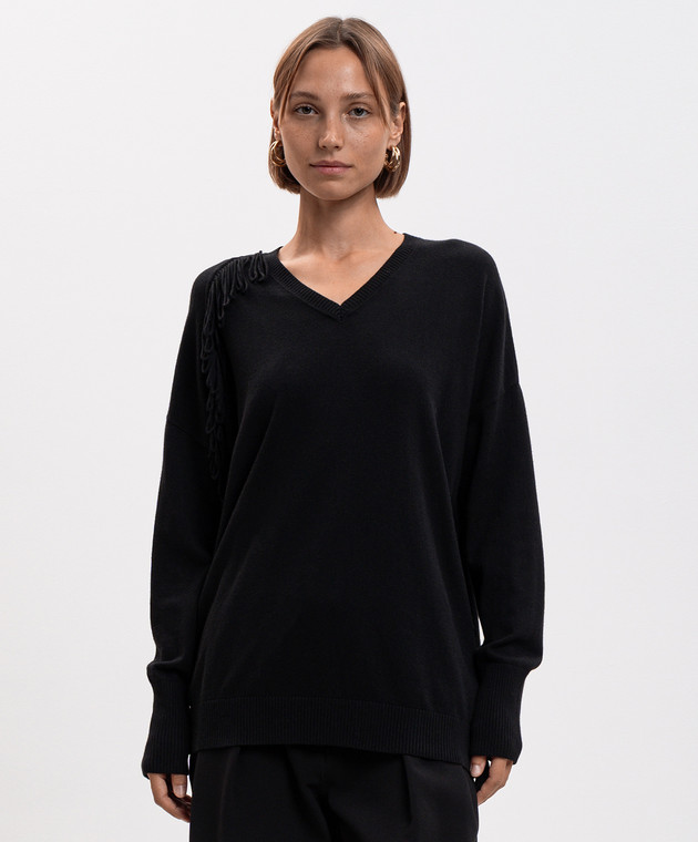 Twinset Черный пуловер с бахромой 262AP3012 изображение 3