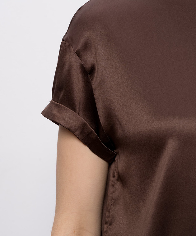 Brunello Cucinelli Коричнева блуза із шовком M0C59DE310 зображення 5