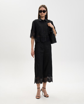 Twinset Чорні штани з льону з мереживом 261TT2184
