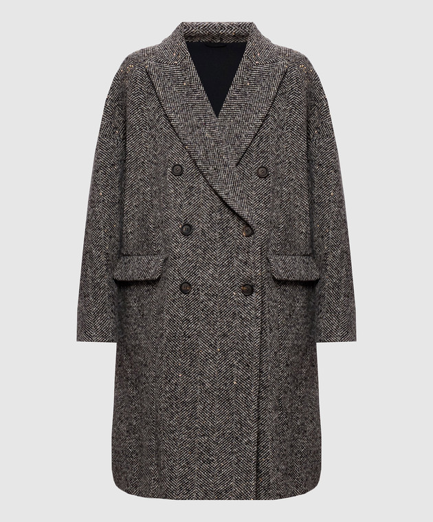 Brunello Cucinelli Серое двубортное пальто с шерстью MG5709954