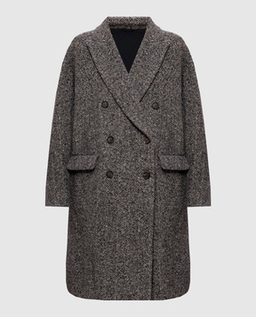 Brunello Cucinelli Серое двубортное пальто с шерстью MG5709954