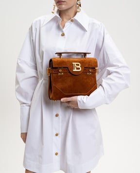 Balmain Коричнева замшева сумка-сетчел B-Buzz 23 GN1DB526LSDL
