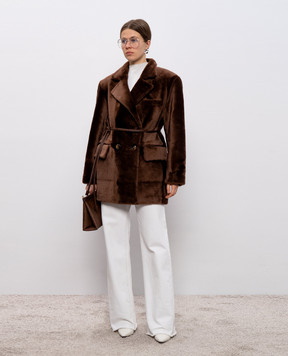 Babe Pay Pls Коричнева двобортна дублянка з поясом 2526MERINO