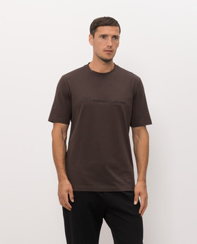 Brunello Cucinelli Футболка коричневого цвета с вышивкой M0B138518