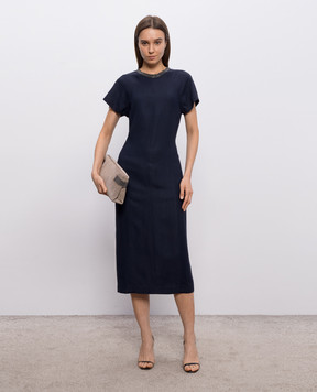 Brunello Cucinelli Синее платье с леном с цепочкой мониль MH126AHB51