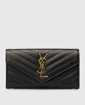 Saint Laurent Чорний шкіряний глянцевий гаманець CASSANDRE MATELASSÉ 372264BOW01