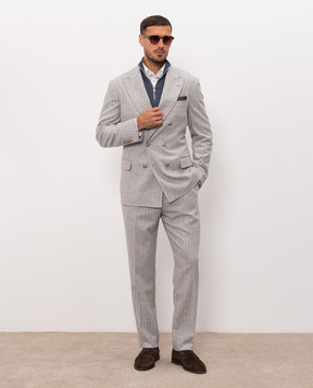 Brunello Cucinelli Серый костюм из шерсти и кашемира в полоску MV440LDPH8