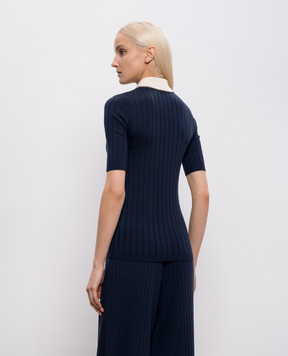 Brunello Cucinelli Синій топ з вовною з коміром-поло M14817205