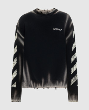 Off-White Черный свитер Diag Corrosion с прорехами 44MHE20US26K003