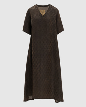UMA WANG Коричневое платье Apostle в геометрический узор UP5002