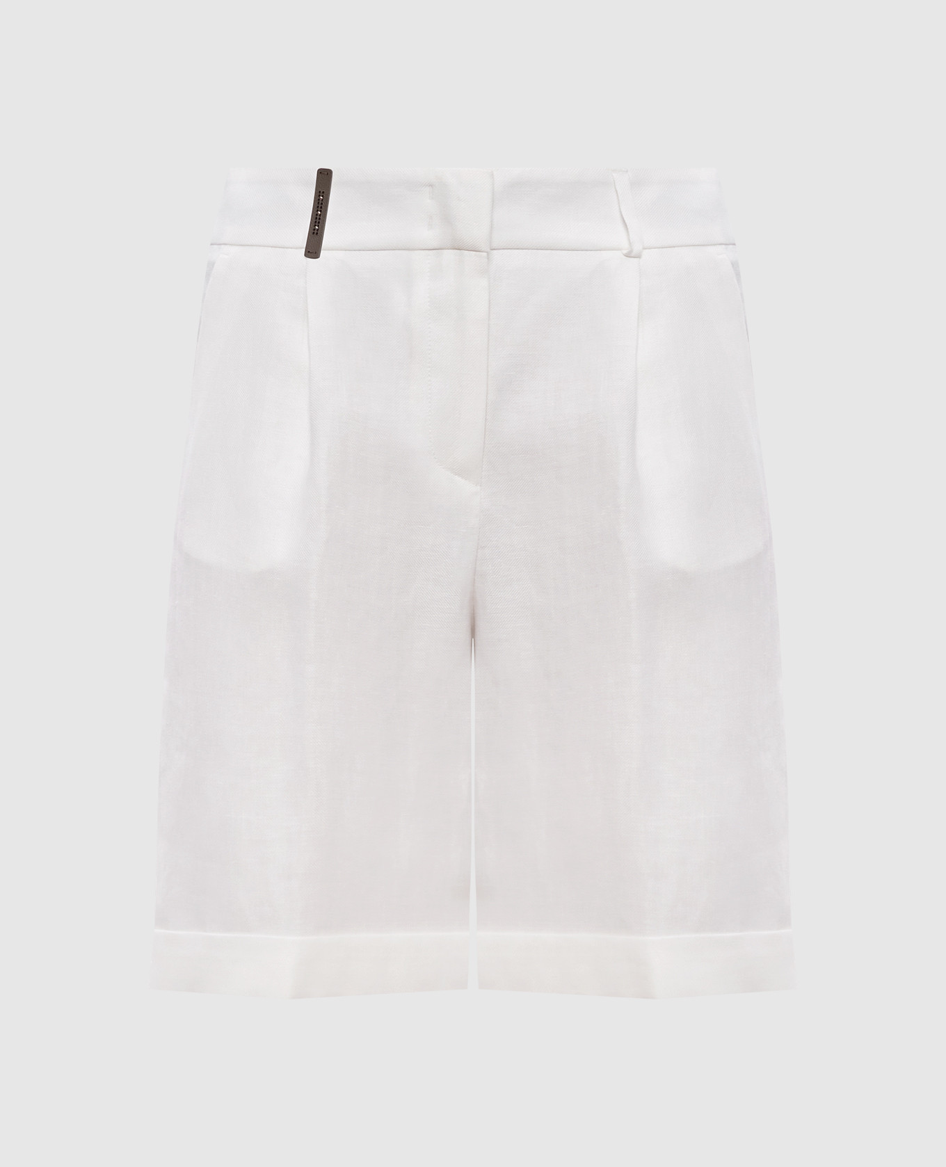 

Белые шорты из льна с отворотами, Белый, Шорты