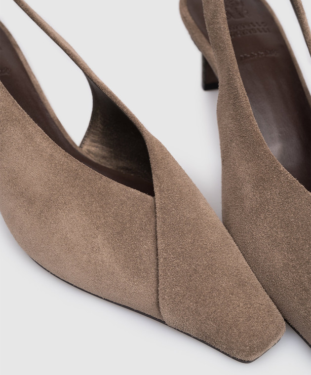 Brunello Cucinelli Коричневые замшевые слингбеки с цепочкой MZSFC3368P изображение 5