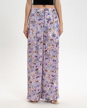 Balmain Фіолетові штани із шовку в квітковий принт GF1PN215SF37