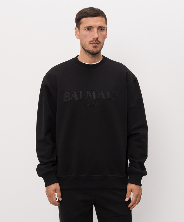 Balmain Черный свитшот с вышивкой логотипа HH1JQ130BD60 изображение 3