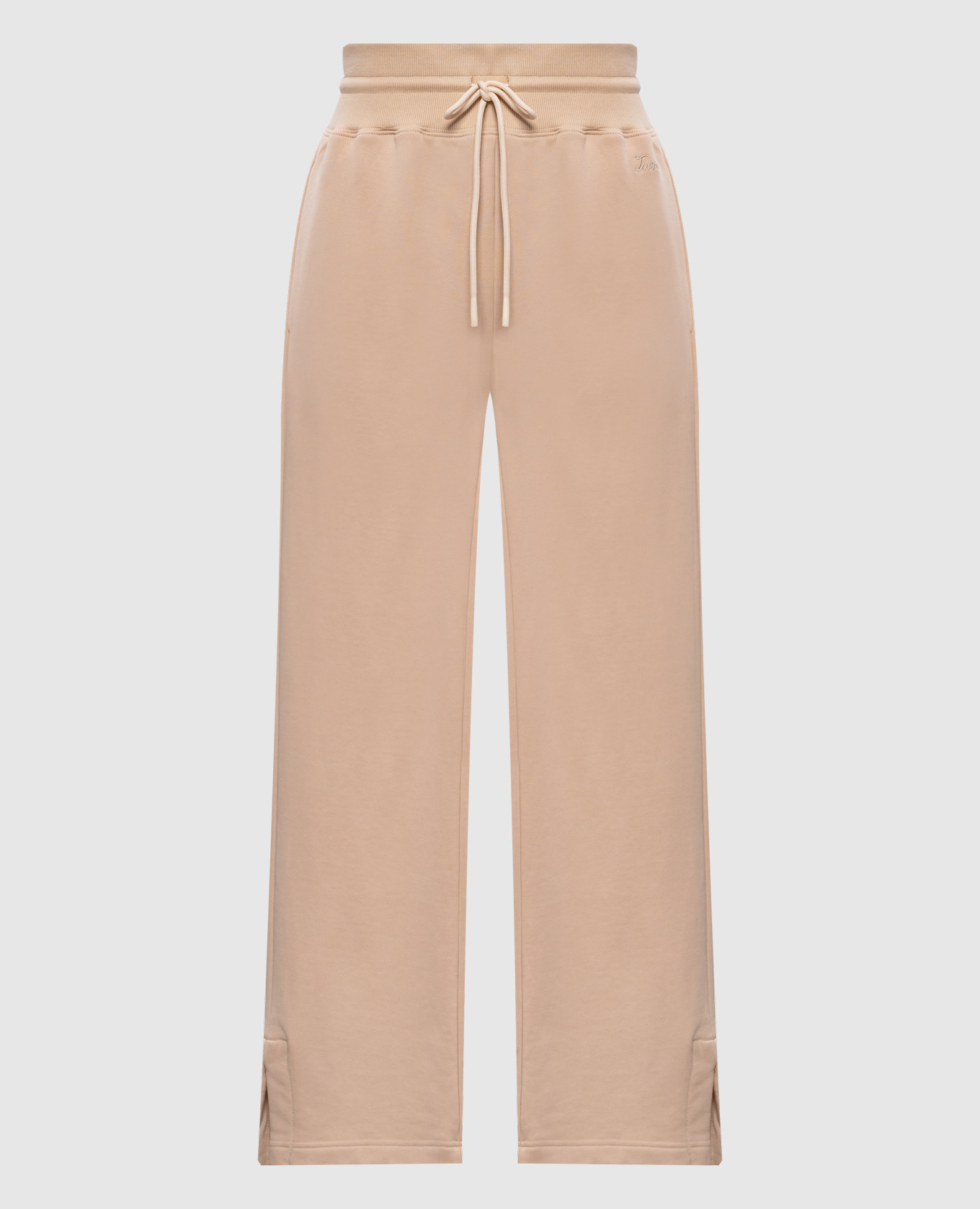 Бежевые спортивные брюки с вышивкой логотипа