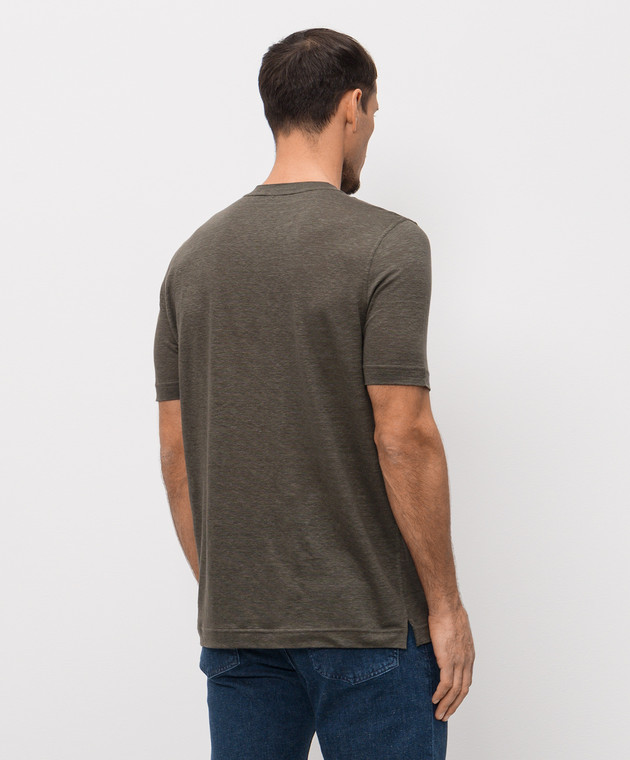 Stefano Ricci Футболка кольору хакі з льону K919071G10T26205 зображення 4