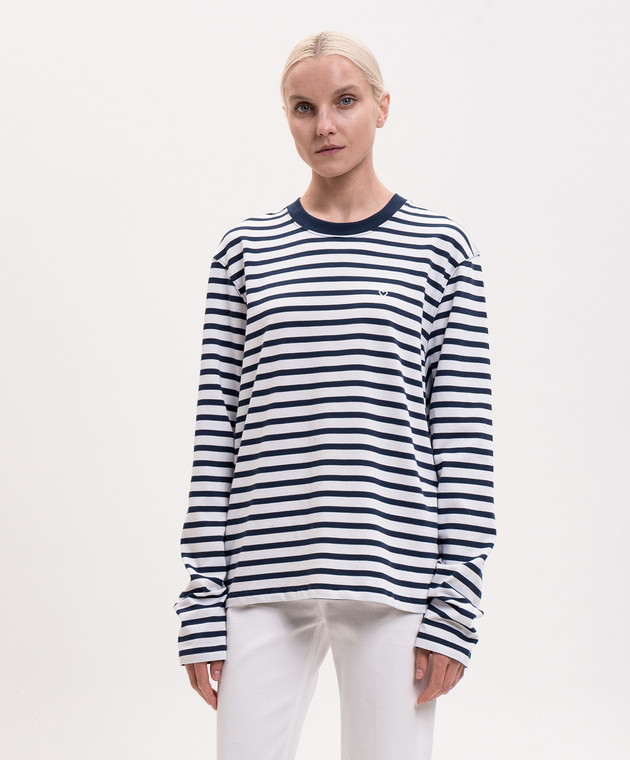 Ami Paris Белый лонгслив в полоску с вышивкой эмблемы UTS375JE0210 изображение 3