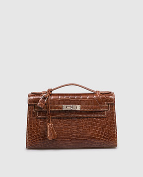 Babe Pay Pls Коричневая лакированная сумка из кожи крокодила 200321SMK