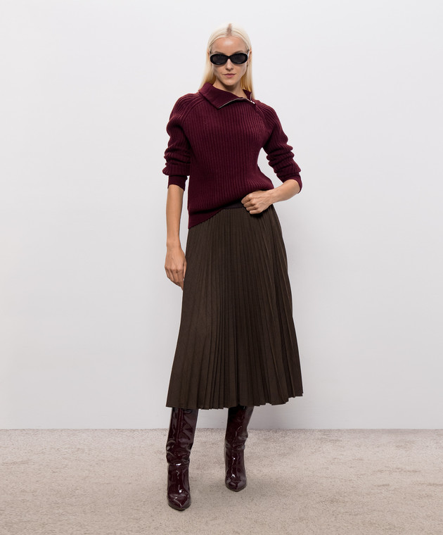 Allude Бордовий светр з вовни та кашеміру з блискавкою 26517621 зображення 2