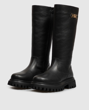 Dolce&Gabbana Детские черные кожаные сапоги на меху D11435A07223738