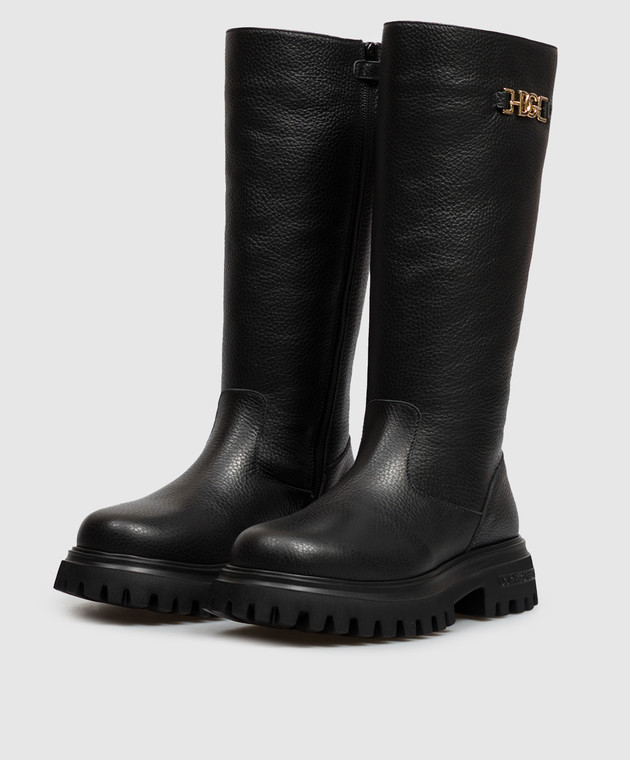 Dolce&Gabbana Дитячі чорні шкіряні чоботи на хутрі D11435A07223136 зображення 2