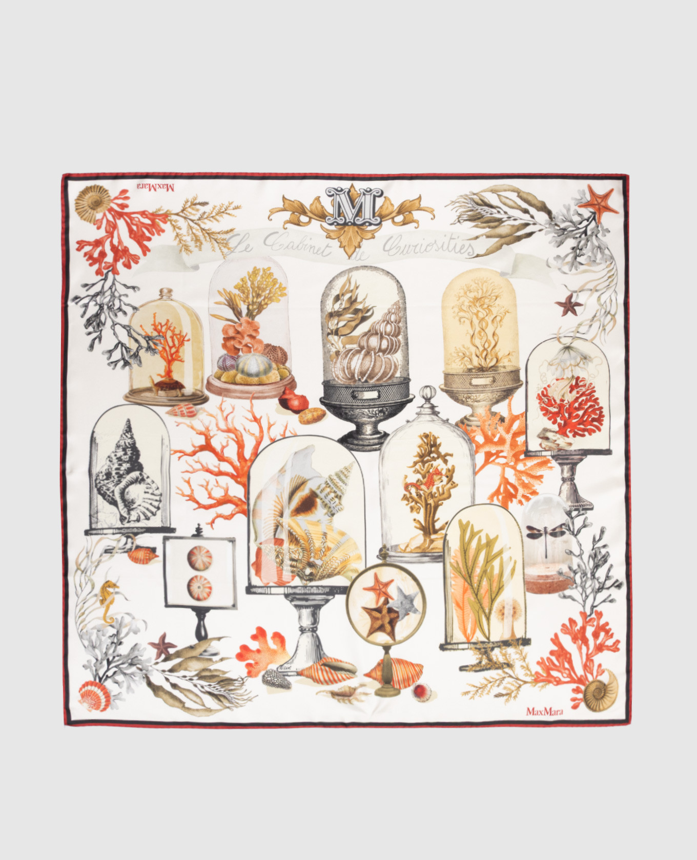

Белый платок из шелка в принт Cabinets of Curiosities, Платки