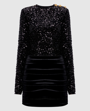 Balmain Чорна велюрова сукня з паєтками FF0R9372MH86
