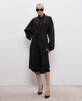 Balenciaga Чорна сукня-сорочка в тканий візерунок логотипа 857339TTO54