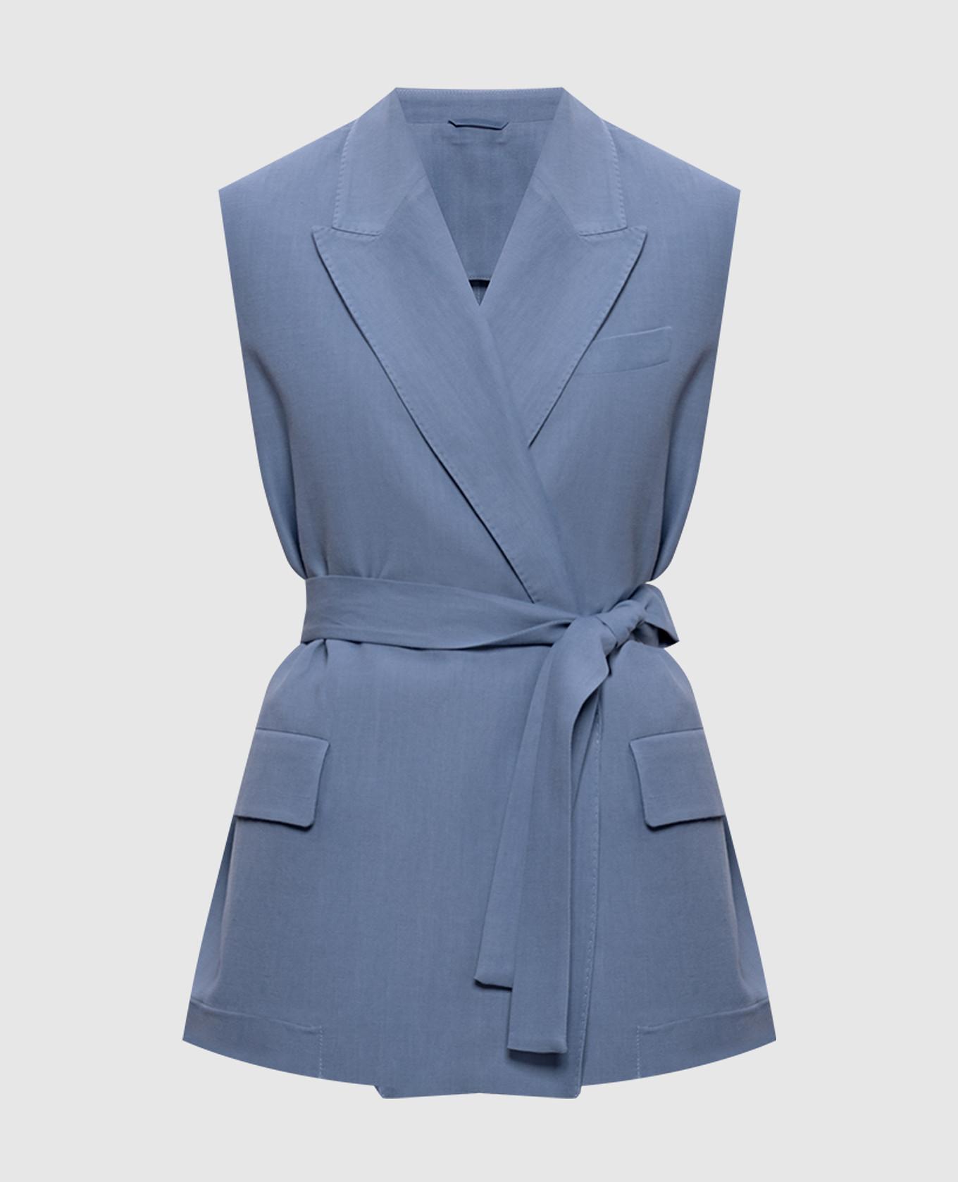 Синий жилет на запах с льном