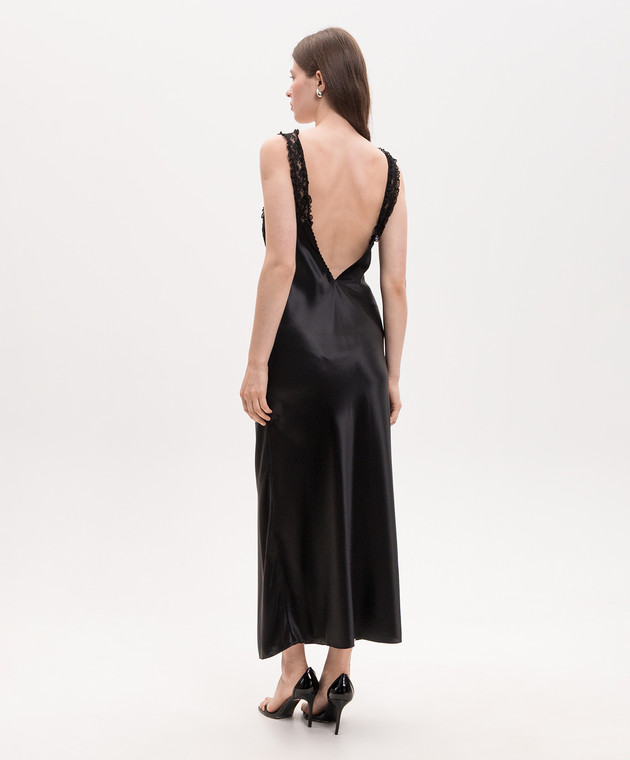 Saint Laurent Чорна сукня міді із шовку з мереживом 856030Y7G27 зображення 3
