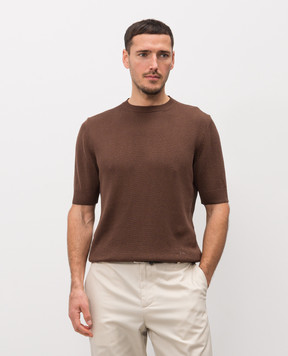 ISAIA Коричнева футболка з льону та шовку MG8362Y0508