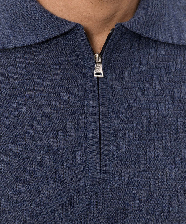 Cashmere&Whiskey Синє поло з вовни мериноса у візерунок 1034 зображення 5