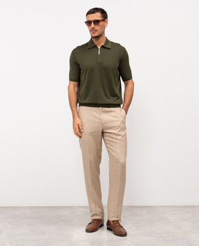 Stefano Ricci Зелене поло із шовку з вишивкою монограми логотипа K616215P31F26101