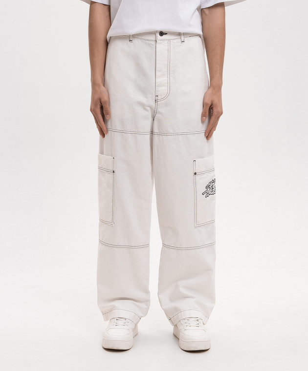 Off-White Білі штани-карго з вишивкою логотипа 44XCF04ES26F001 зображення 3