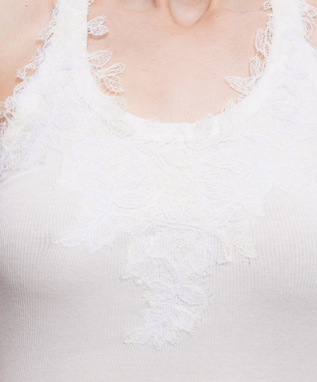 Ermanno Scervino Life Белый топ в рубчик с кружевом D484L302GWN изображение 5
