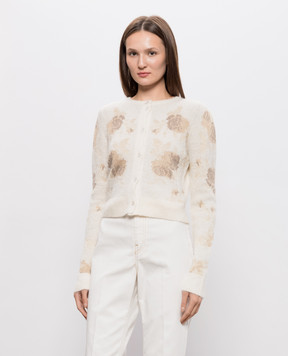 Twinset Кардиган цвета айвори с цветочным узором 262TT3340
